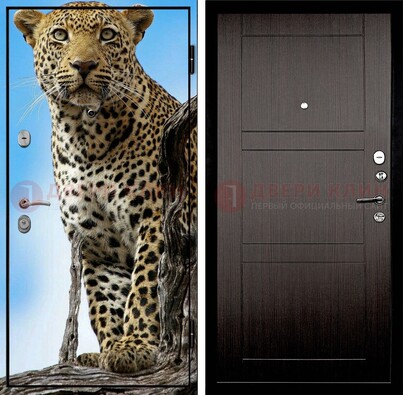 Железная дверь с рисунком гепарда снаружи ДФ-27 в Волгограде
