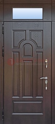 Железная дверь с фрамугой в коричневом цвете ДФГ-22 в Волгограде