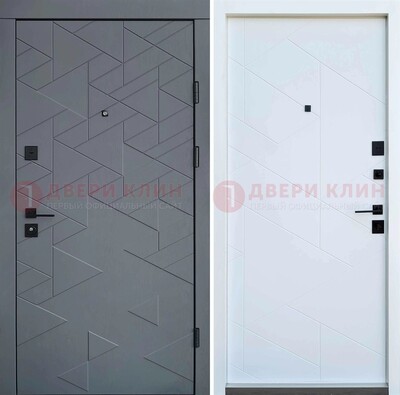 Серая металлическая дверь МДФ с узором  ДМ-224 в Волгограде