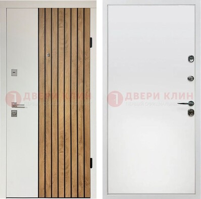 Белая с коричневой вставкой филенчатая дверь МДФ ДМ-278 в Волгограде