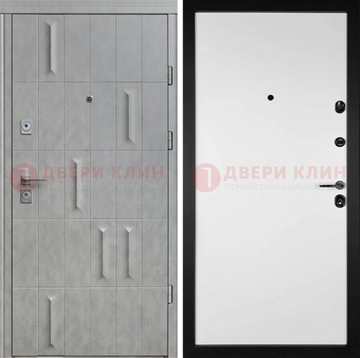 Серая стальная дверь с рисунком МДФ и внутри Белый ясень ДМ-280 в Волгограде