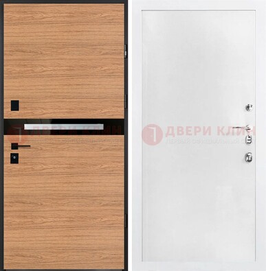 Железная коричневая дверь с МДФ в белом цвете ДМ-313 в Волгограде