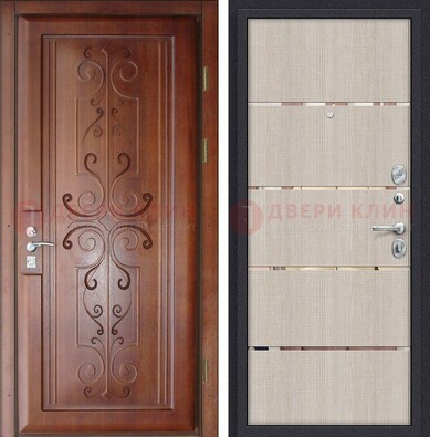 Металлическая дверь с панелями МДФ и вставками ДМ-358 в Волгограде