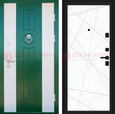 Зеленая железная дверь с панелями МДФ ДМ-369 в Волгограде