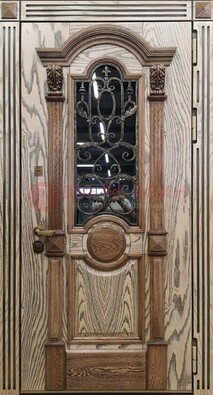 Железная дверь с массивом дуба со стеклом и ковкой ДМД-47 в Волгограде