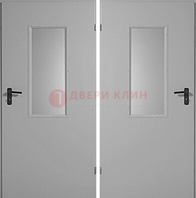 Белая металлическая противопожарная дверь с декоративной вставкой ДПП-7 в Волгограде