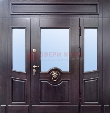 Филенчатая металлическая дверь с панелью МДФ и стеклом ДПР-102 в Волгограде