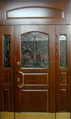 Стальная парадная дверь со вставками из стекла и ковки ДПР-30 в коттедж в Волгограде