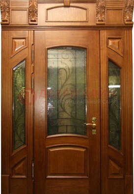 Парадная дверь со стеклянными вставками и ковкой ДПР-36 для дома в Волгограде