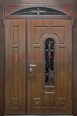 Большая металлическая дверь со стеклом и ковкой ДСК-145 в Волгограде