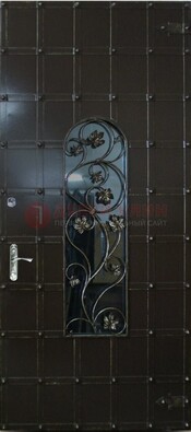 Высокая железная дверь со стеклом и ковкой ДСК-15 в Волгограде
