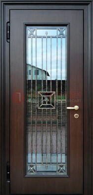 Железная дверь с большим стеклом и ковкой ДСК-187 в Волгограде