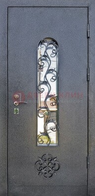 Темная стальная дверь Порошок со стеклом и ковкой ДСК-217 в Волгограде