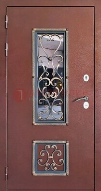 Уличная дверь Порошок со стеклом и ковкой для дома ДСК-218 в Волгограде