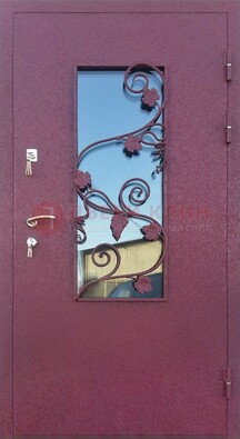 Железная дверь Порошок со стеклом и ковкой лозы ДСК-220 в Волгограде