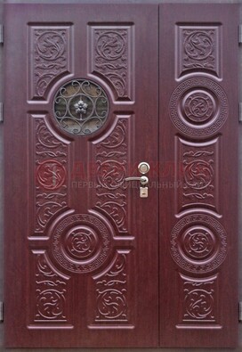 Красная железная дверь Винорит со стеклом и ковкой ДСК-235 в Волгограде