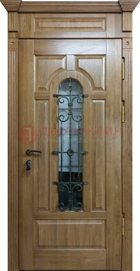 Металлическая дверь массив со стеклом и ковкой для дома ДСК-246 в Волгограде