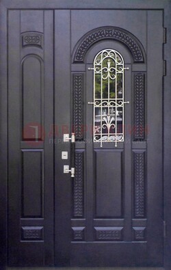 Входная дверь Винорит со стеклом и ковкой с узором ДСК-270 в Волгограде