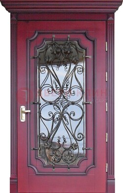 Красная стальная дверь Винорит со стеклом и ковкой ДСК-271 в Волгограде