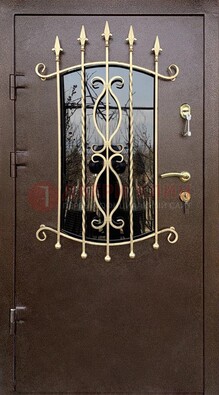 Стальная дверь Порошок со стеклом и ковкой для дома ДСК-280 в Волгограде