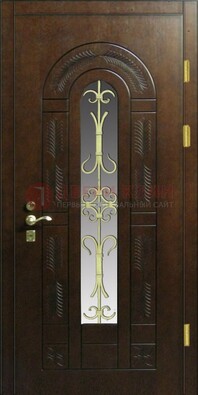 Дизайнерская металлическая дверь со стеклом и ковкой ДСК-50 в Волгограде