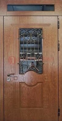Металлическая входная дверь со стеклом и ковкой для дома ДСК-96 в Волгограде