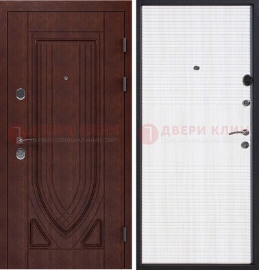 Уличная темная филенчатая дверь с виноритом и МДФ Белый ясень ДВТ-141 в Волгограде