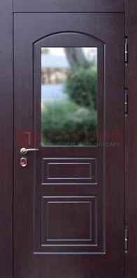 Темная железная дверь с виноритом и стеклом ДВТ-162 в Волгограде