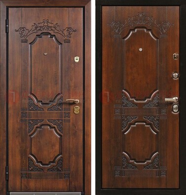 Коричневая железная дверь с виноритом и узором ДВТ-211 в Волгограде