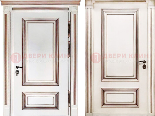 Белая металическая дверь с виноритом для дома ДВТ-239 в Волгограде