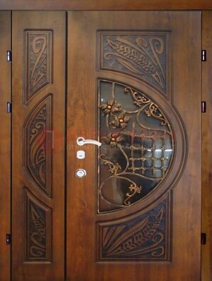 Металлическая дверь с виноритом и резной панелью внутри ДВТ-70 в Волгограде