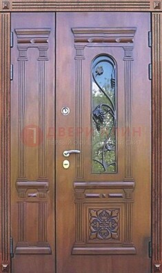 Железная коричневая филенчатая дверь с виноритом и МДФ ДВТ-85 в Волгограде