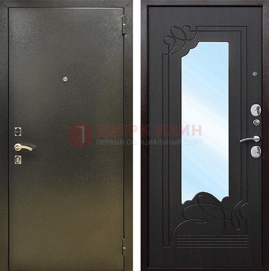 Железная темная дверь c порошковым напылением и МДФ с узором и зеркалом ДЗ-111 в Волгограде