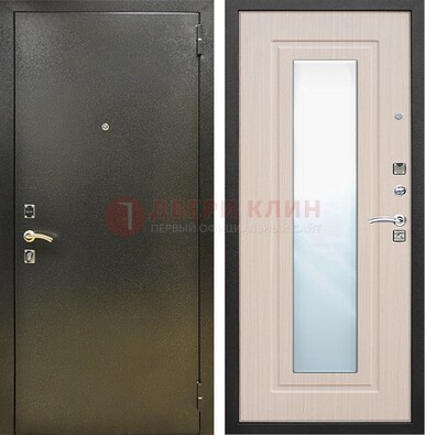 Входная темная дверь c порошковым покрытием и МДФ Белый дуб и зеркалом ДЗ-112 в Волгограде