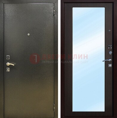 Входная темно-серая дверь c порошковым покрытием и МДФ с зеркалом ДЗ-114 в Волгограде