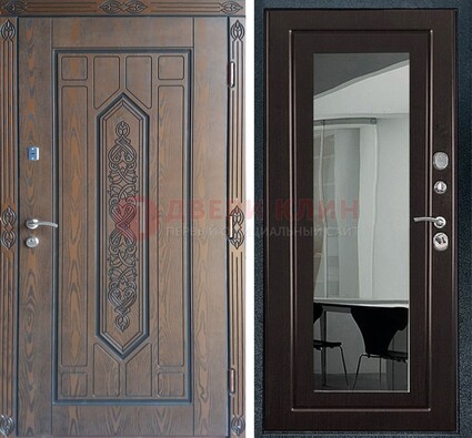Уличная коричневая дверь c виноритом и МДФ Венге с зеркалом ДЗ-116 в Волгограде