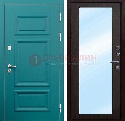 Зеленая входная дверь терморазрыв c виноритом и МДФ с зеркалом ДЗ-122 в Волгограде