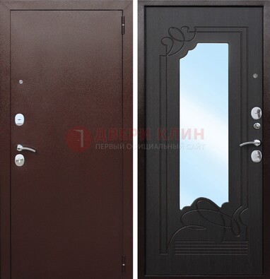 Коричневая стальная дверь с зеркалом ДЗ-18 в Волгограде