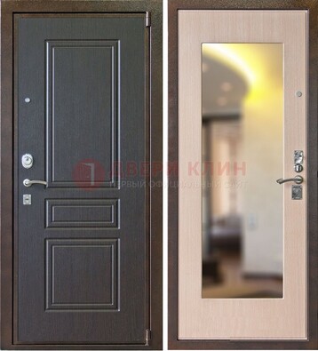 Коричневая стальная дверь с зеркалом МДФ внутри ДЗ-27 в Волгограде