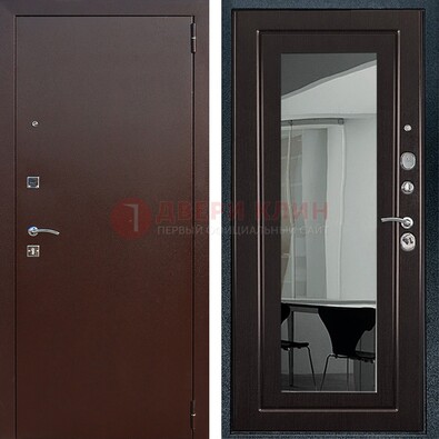 Металлическая дверь с порошковым напылением с МДФ и зеркалом ДЗ-61 в Волгограде