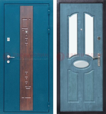 Голубая металлическая дверь МДФ с тремя зеркальными вставками ДЗ-78 в Волгограде